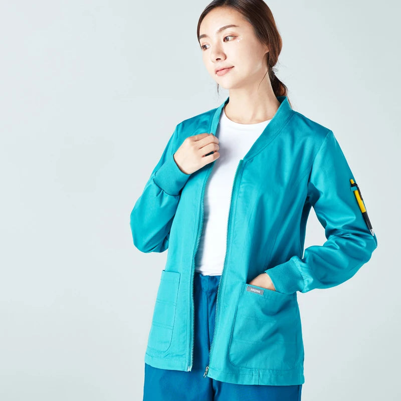 Medical Top Pro Zipper Front Knitted Long Sleeve Scrub Jackets