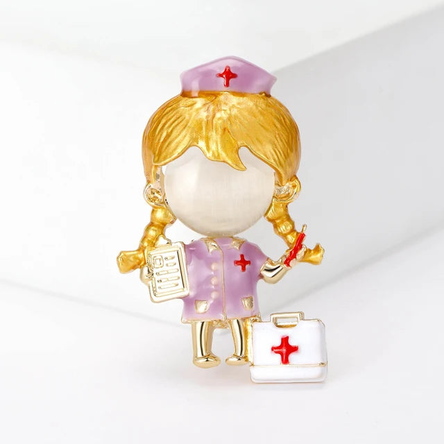 Enamel Nurse Brooches for Women