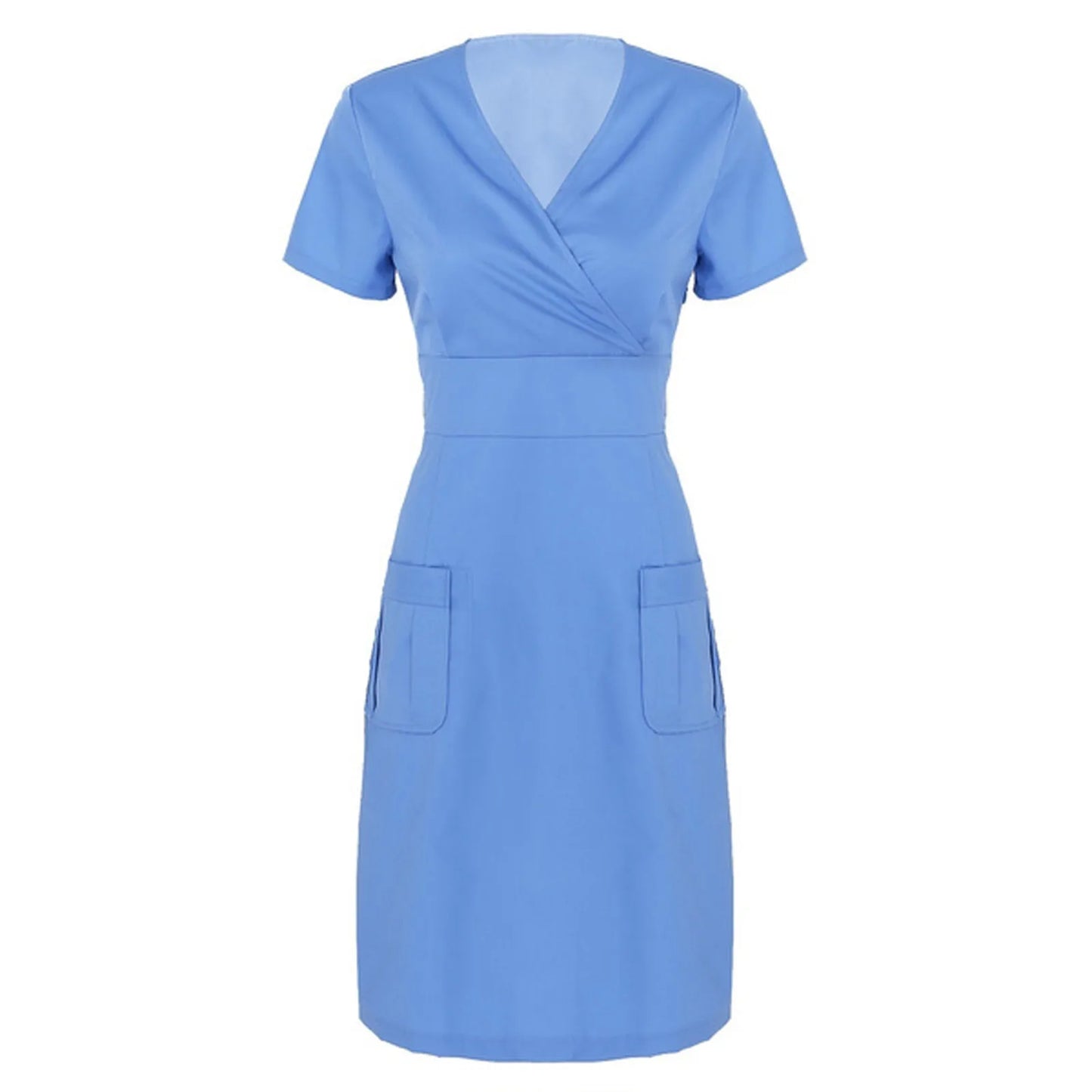 Short Sleeve V-neck Solid Pocket Dress Nursing Medical Uniforms