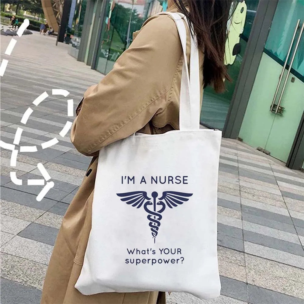 Caduceus Medical Symbol Wings Nurse Shoulder Canvas Cotton Totes Bag