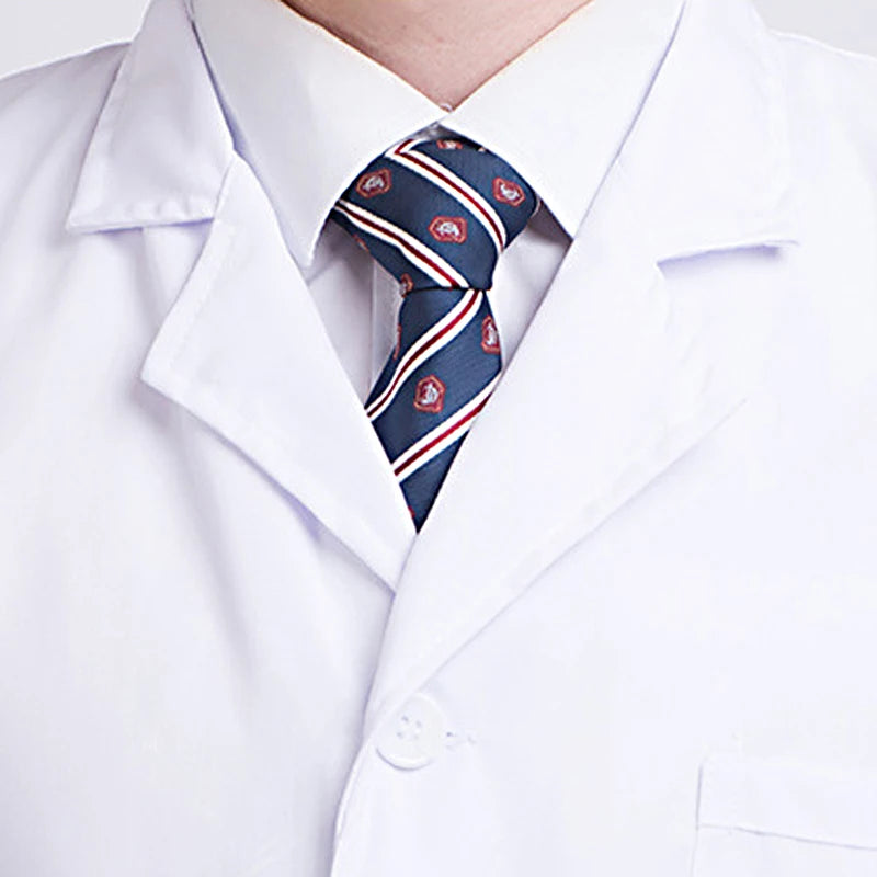 Unisex Long Sleeve Notched Lapel Collar Button Down Medical White Lab Coat