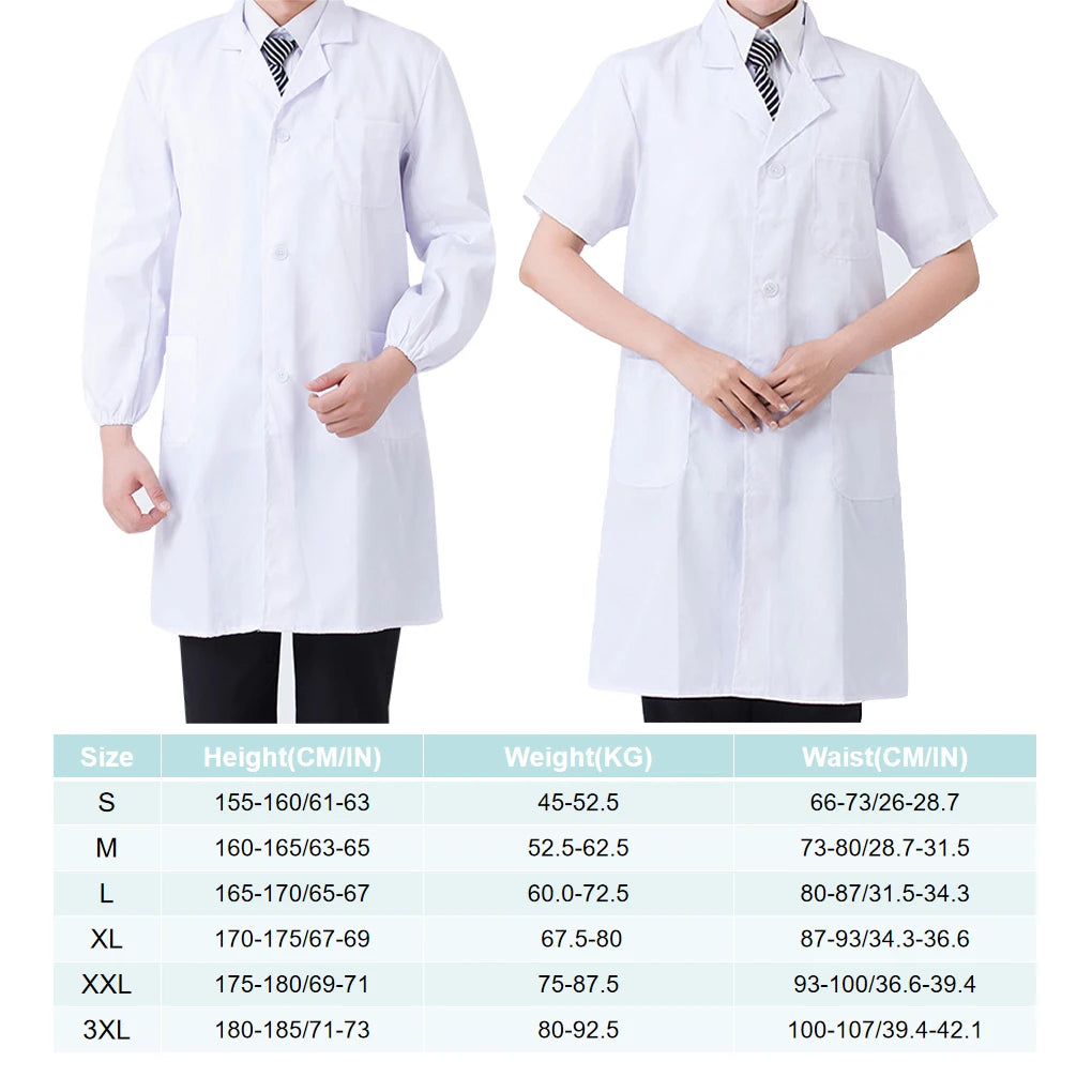 Unisex Short Sleeve Notched Laboratory Coat