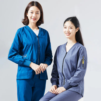 Medical Top Pro Zipper Front Knitted Long Sleeve Scrub Jackets