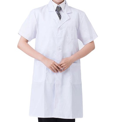 Unisex Short Sleeve Notched Laboratory Coat