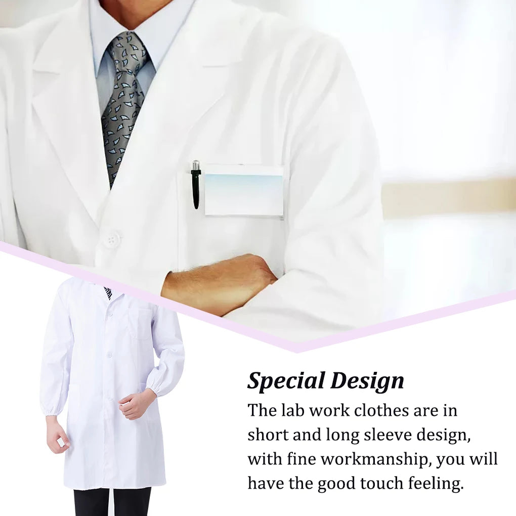 Unisex Short Sleeve Notched Laboratory Coat