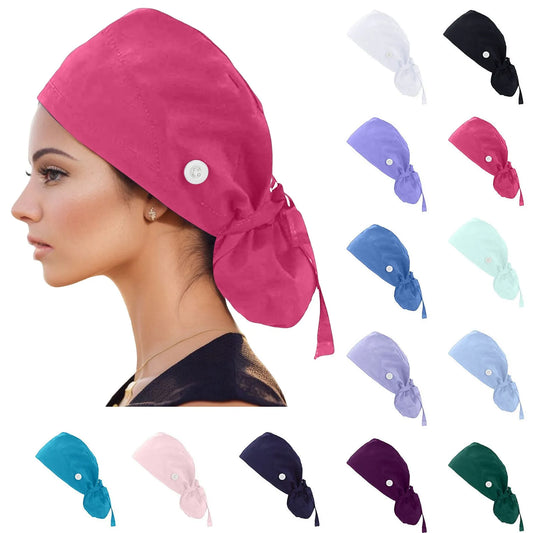 Surgical Nurse Caps Bouffant Ponytail Holder Turban With Buttons