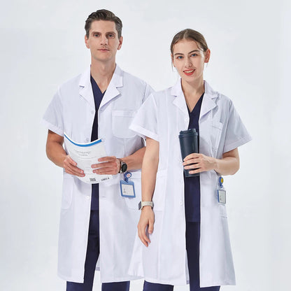 Unisex White Lab Coat Professionals Nurse Long Sleeves Doctor Work Robe