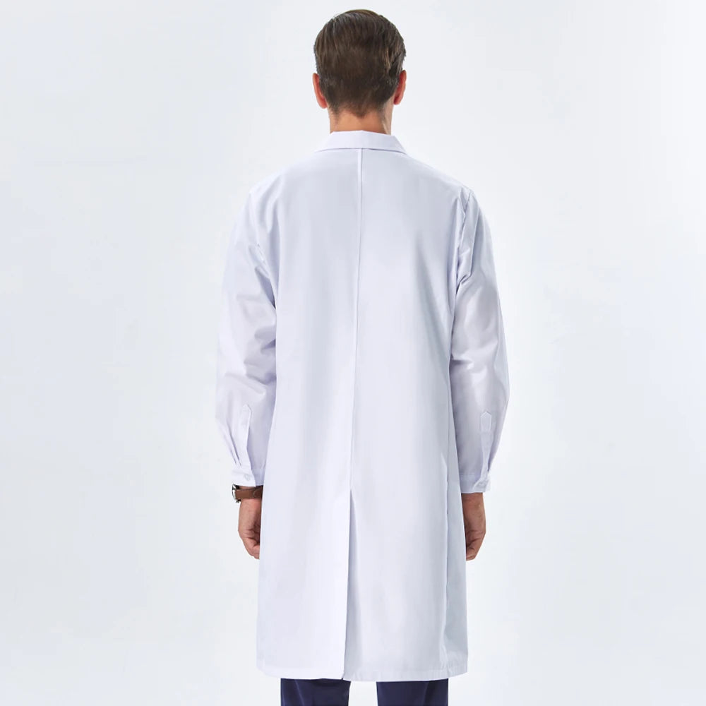 Unisex White Lab Coat Professionals Nurse Long Sleeves Doctor Work Robe